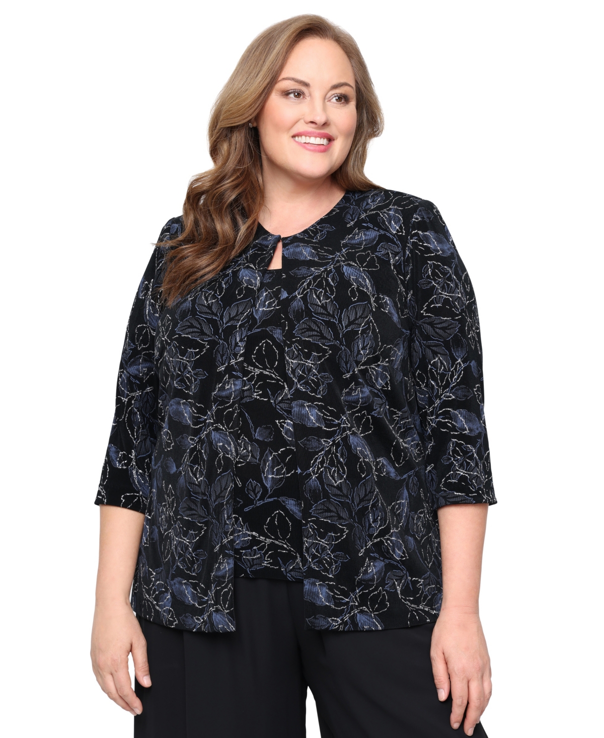Plus Size 2-Pc. 3/4-Sleeve Jacket & Top Set - Blue, Black