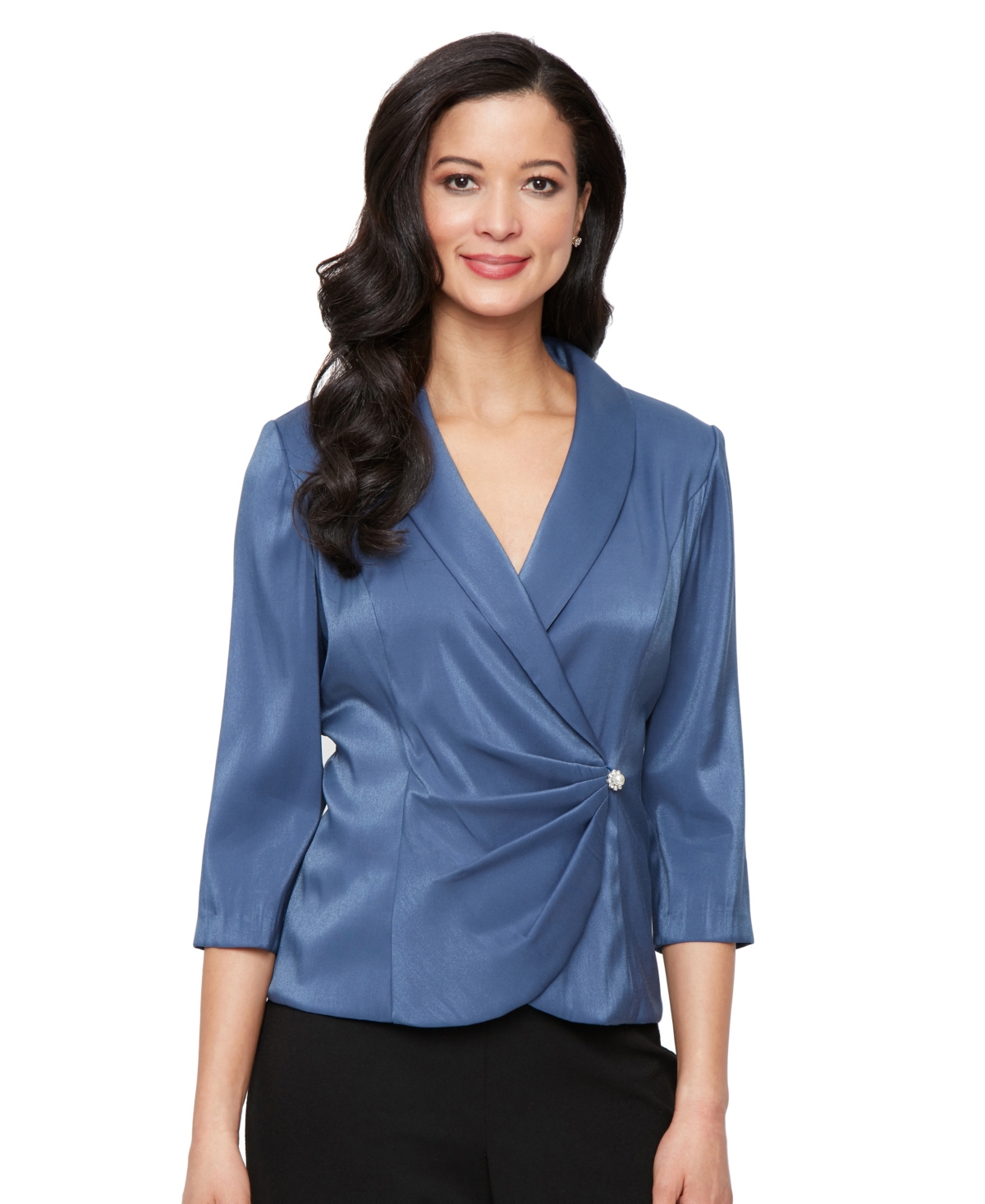 Women's Structured Shawl-Collar Blouse - Wedgewood