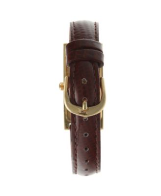Women's Rectangular Gold-Tone Case Watch Glossy Brown Leather Strap