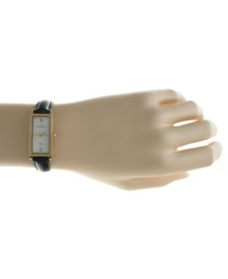 Women 36x18mm Watch Glossy Black Leather Strap