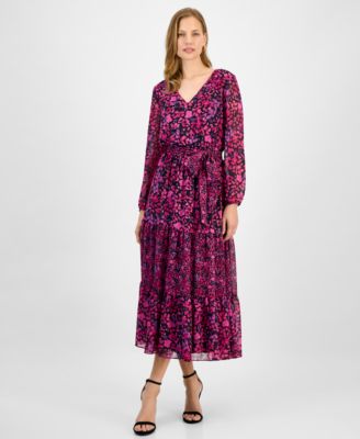 Kasper - Women's Floral-Print Tiered Fit & Flare Dress