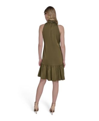 Women's Satin Ruffled A-Line Halter Dress