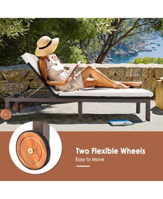 2PCS Patio Adjustable Rattan Recliner Chaise Lounge Chair w/ Cushion Wheels