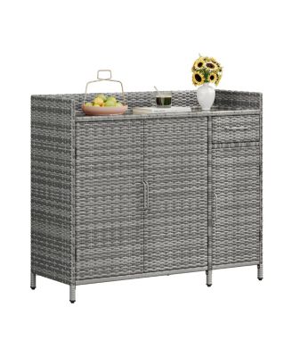 Wicker Outdoor Storage Cabinet & Bar Table Combo