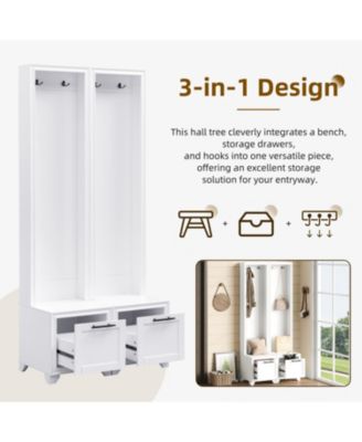 Hall Tree Set of 2 - Entryway Coat Rack & Bench