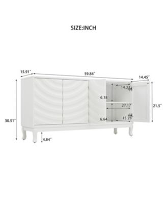 White Sideboard with Wavy Doors & Arched Groove Design