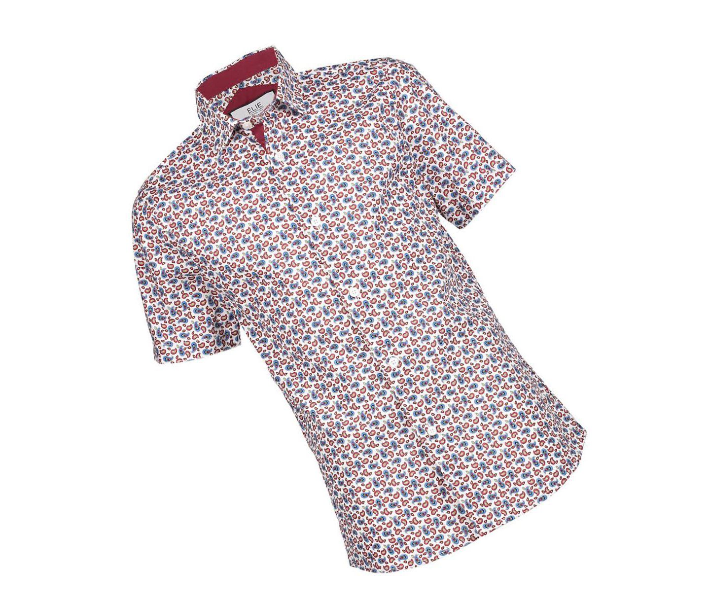 Рубашка Elie Balleh White Short Sleeve Navy Paisley Slim Fit Shirt для мальчиков, цвет: Белый — фото 2