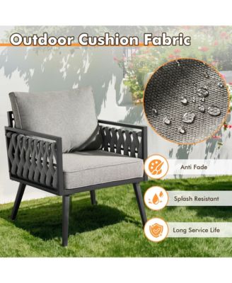 6-Priece Outdoor Patio Set with All-Weather Polyester Rope, Conversation Sofa Set for Backyard Deck with Soft Cushions,Ottomans and Glass Coffee Table