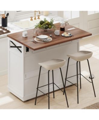 Farmhouse Kitchen Island Cart with Drop Leaf & Wheels