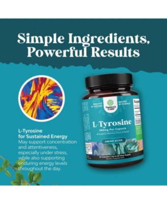 L-Tyrosine Capsule, High Strength L-Tyrosine Supplement | for Mental Energy, Mood, Focus, Attention & Cognition | 60ct