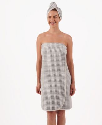 Yarn Dyed Waffle Unbleached Cotton Body and Hair Wrap Set