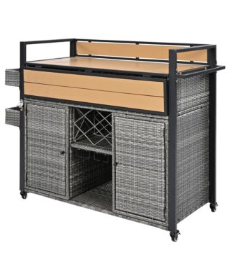 Wicker Grill Cart with Table Top & Storage