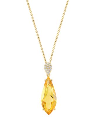 EFFY&reg; Citrine (4-1/3 ct. t.w.) & Diamond (1/20 ct. t.w.) Pendant Necklace in 14k Yellow Gold, 17" + 1" extender