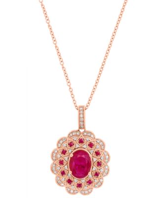 EFFY&reg; Ruby (1-1/2 ct. t.w.) & Diamond (1/4 ct. t.w.) 18" Pendant Necklace in 14k Rose Gold