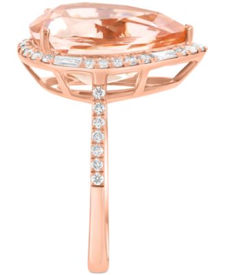 EFFY&reg; Morganite (6 ct. t.w.) & Diamond (1/2 ct. t.w.) Pear-Shaped Halo Statement Ring in 14k Rose Gold