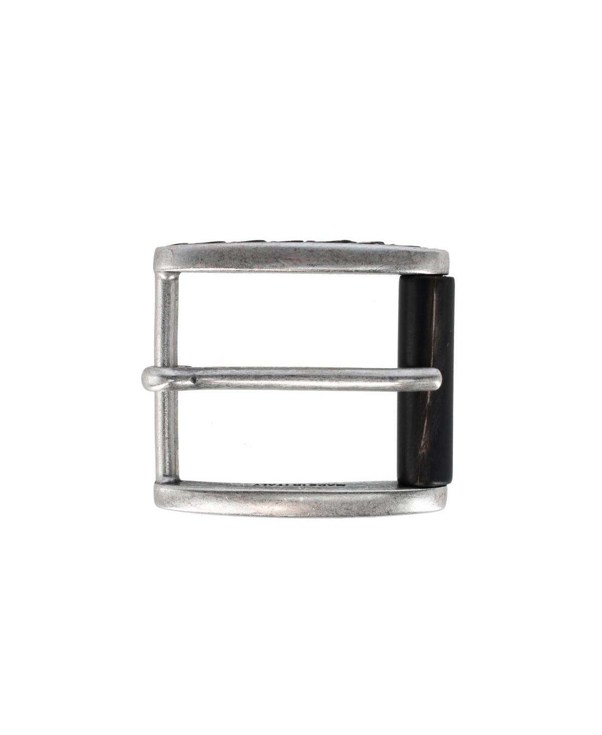 Men's 35mm Italian Side Detailed Solid Brass with Black Stag Horn Roller Harness Belt Buckle - Polished brass