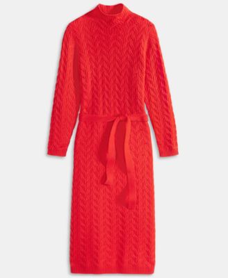 Women's 100% Cashmere Cable-Knit Mock Neck Midi Dress, Macy's Exclusive