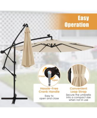 10 Feet Solar Offset Hanging Umbrella with 40 Lamp Beads and Solar Panel