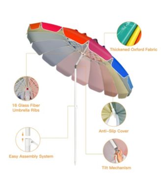 8 Feet Portable Beach Umbrella with Sand Anchor and Tilt Mechanism