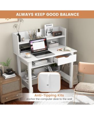 Home Office Computer Desk with Storage Shelves and Drawer Ideal for Working and Studying