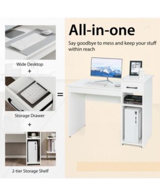 Compact Computer Desk with Drawer and CPU Stand