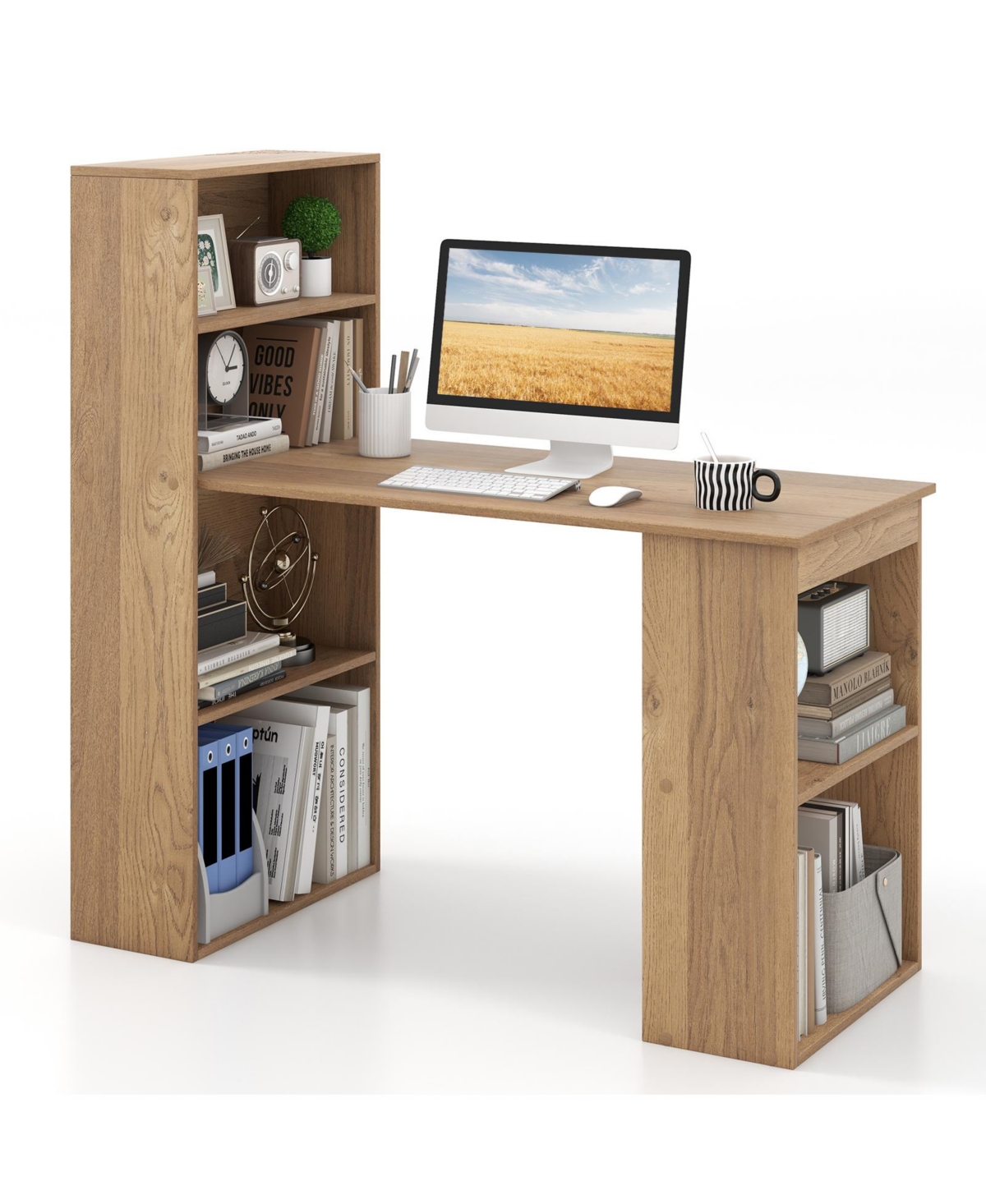 48 Inch Computer Desk with 4-Tier Bookcase and Cpu Stand