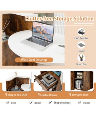 Front Reception Office Desk with Open Shelf and Lockable Drawer