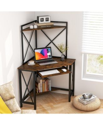 Space-Saving Computer Desk with with Hutch and Keyboard Tray