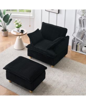 Streamdale Corduroy Sofa with Ottoman & Pillows - Living Room/Balcony/Study