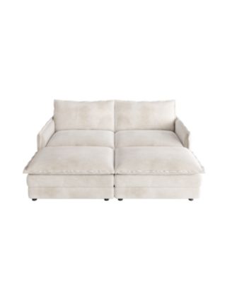 1 Pc. Corduroy Upholstered 2-Seater with Footrests & Cushions Sofa