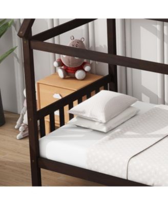 Streamdale Twin House Bed with Headboard and Footboard, Twin Rubber Wood Bed with House Frame,Esspresso