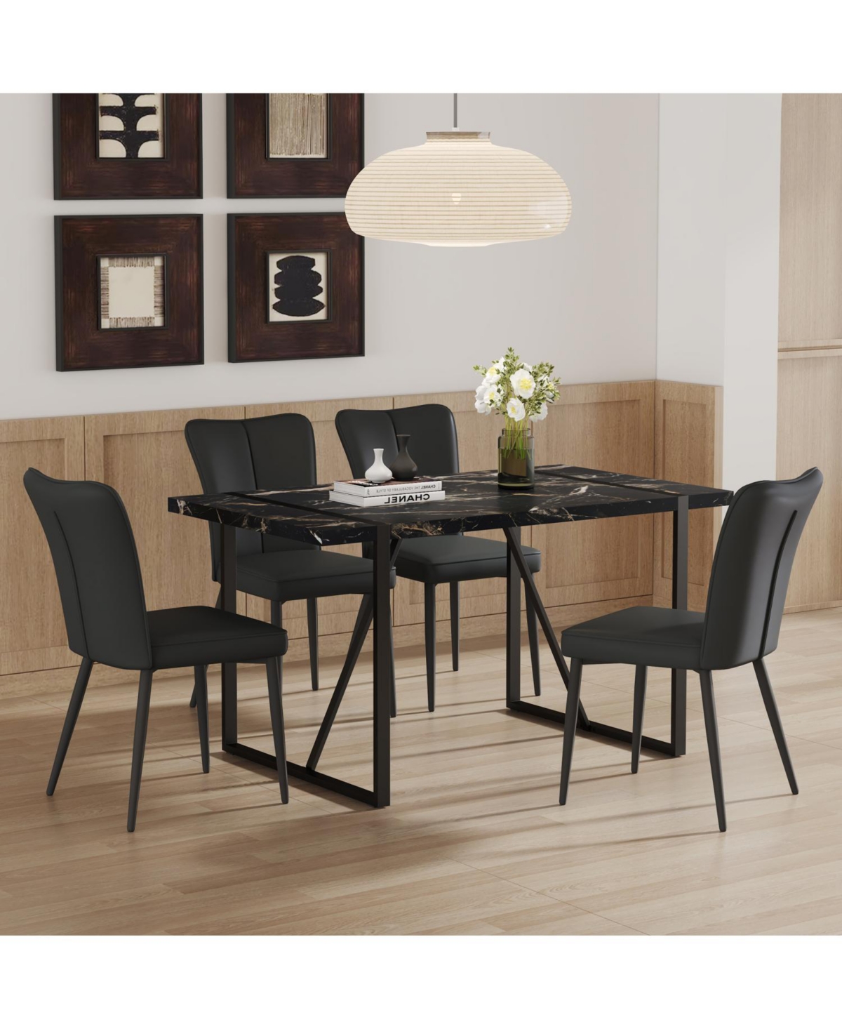 Streamdale Furniture Modern Marble Dining Set - 4 Chairs with Pu Upholstery