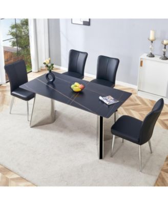 Black Marble Table & 4 PU Chairs