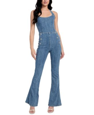 GUESS - Women's Blair Denim Halter Flared-Leg Jumpsuit