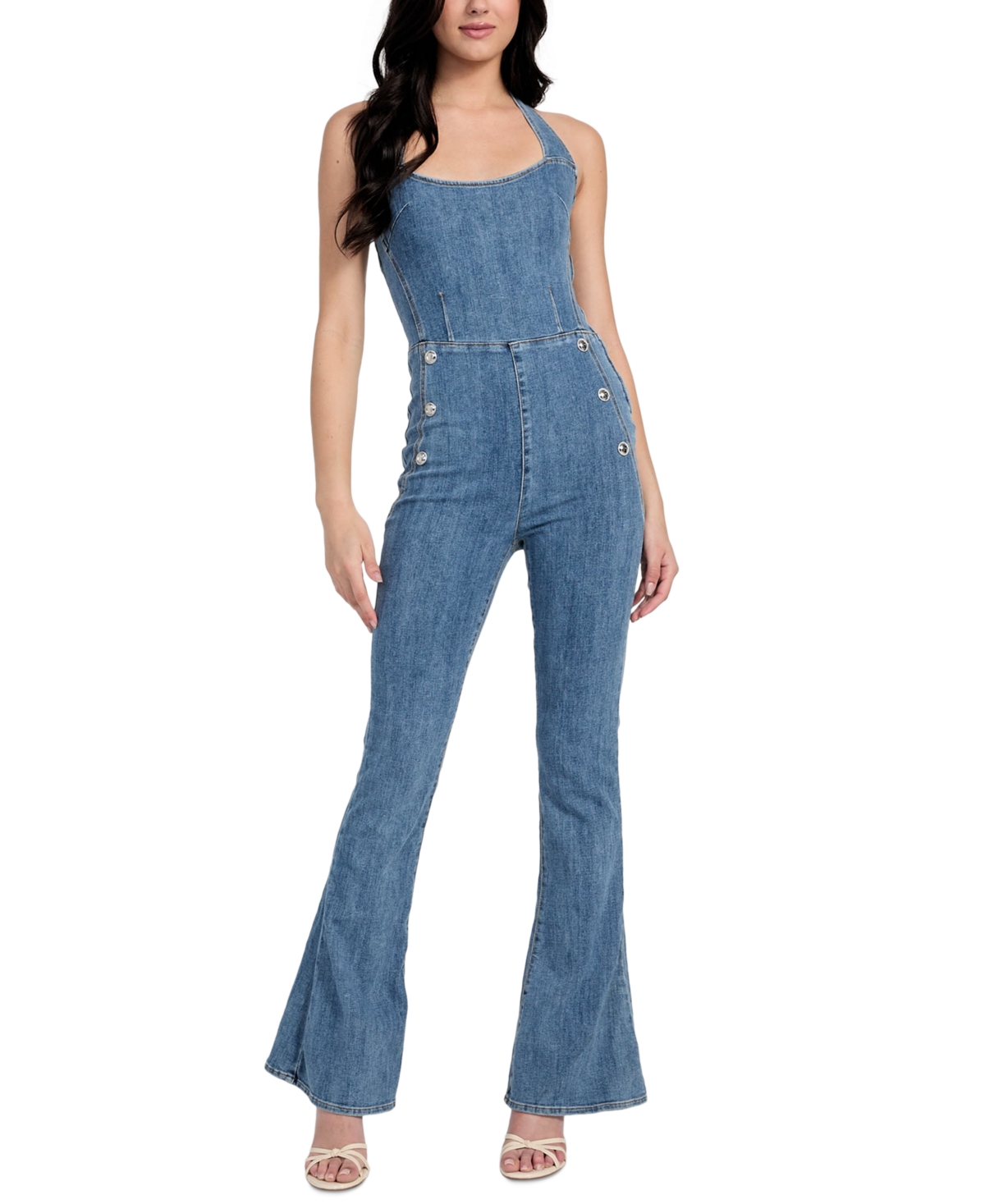 Women's Blair Denim Halter Flared-Leg Jumpsuit - Palm Shade