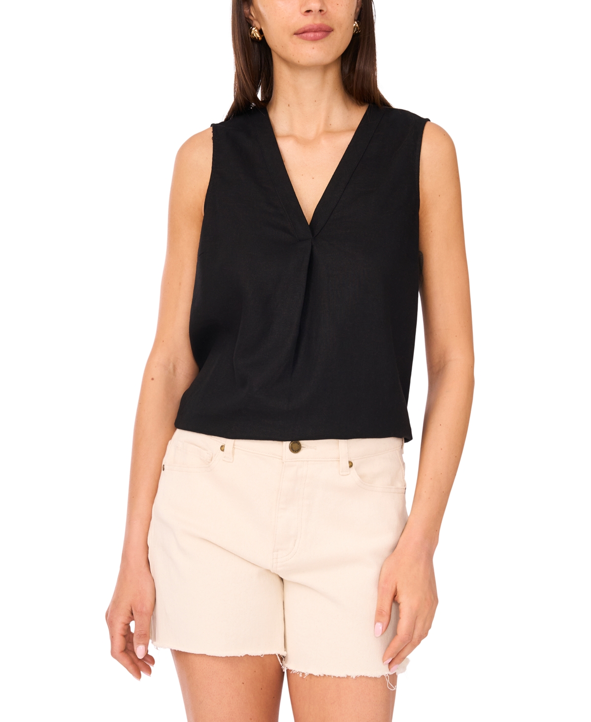 Women's V-Neck Sleeveless Top - Rich Black