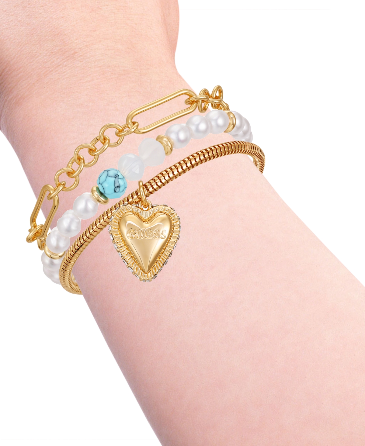 Guess Gold-Tone Mixed Charm Bracelet Trio Set