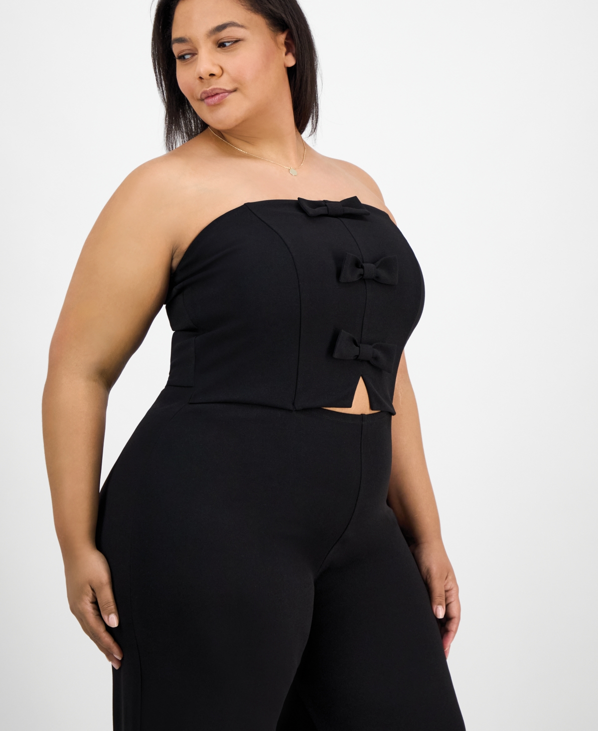 Madden Girl Trendy Plus Size Waist-cutout Bow-trim Jumpsuit In Black