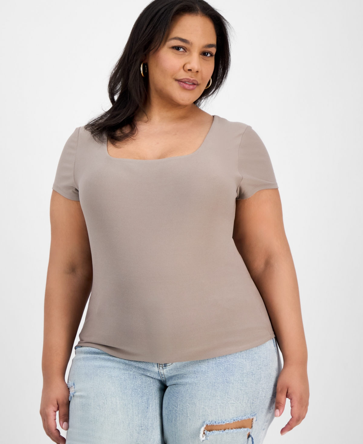 Trendy Plus Size Double Layer Square-Neck Short-Sleeve Top - Cinder