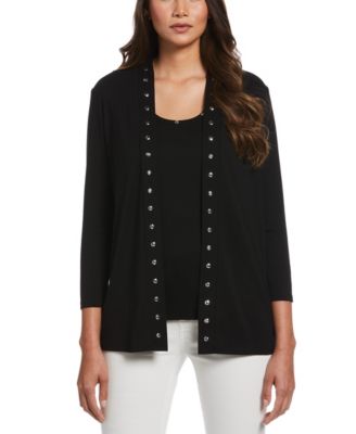 Petite Cardigan Crew Neck Sweater 