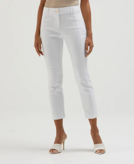 Petite Satin Luxe Straight Leg Crop Pull On Pants - White
