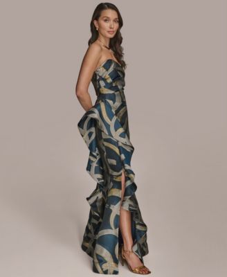 Women's Metallic Print Strapless Gown