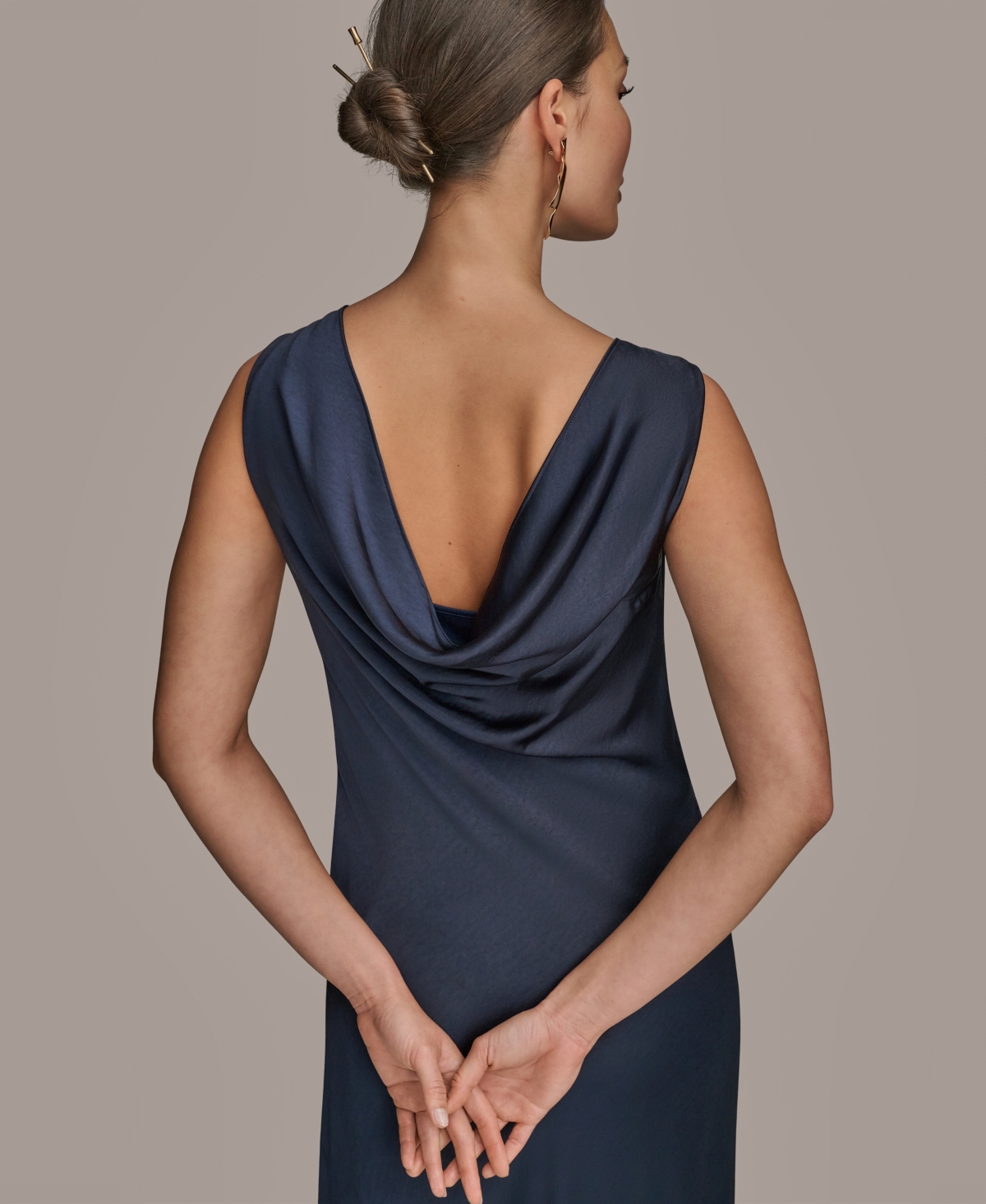 Donna Karan New York Asymmetric Cowl Back Satin Gown In Blue