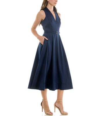 Women's Sleeveless Belted Mikado A-Line Dress