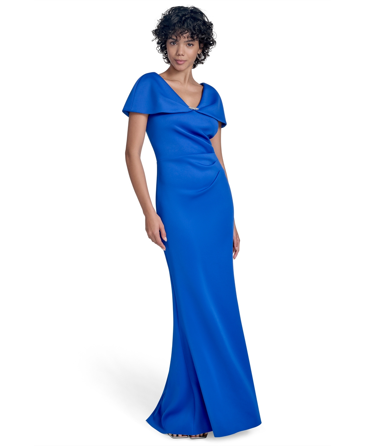 Women's V-Neck Cape-Sleeve Gown - Cobalt