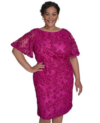 Plus Size Soutache Lace Flutter-Sleeve Dress