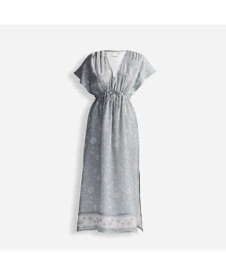 Women's Gathered Maxi Dress with Side Slits in Mosaic