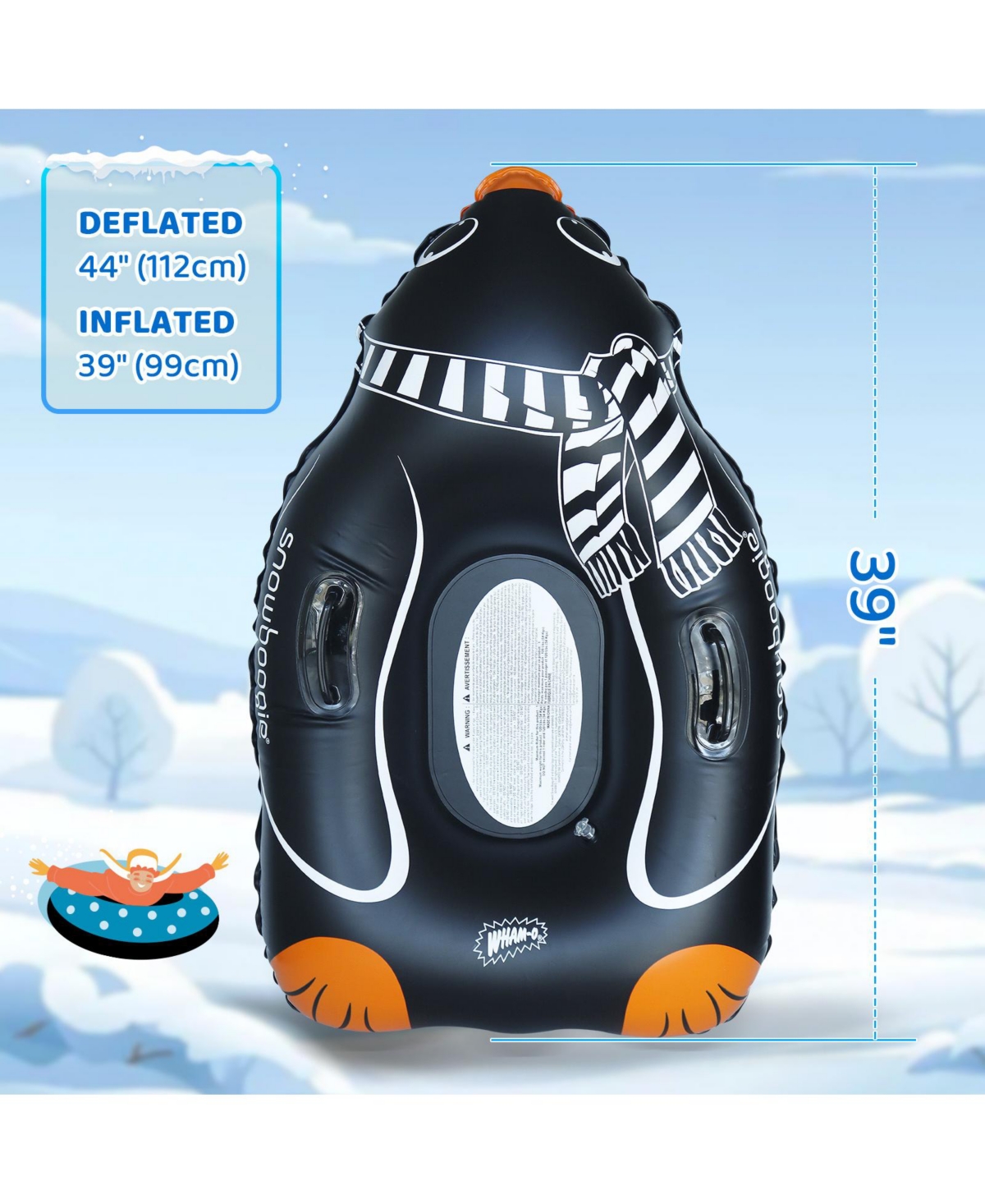 Winter Single Rider Snow Tube, 44" Inflatable Animal Sled, Outdoor Toys with Two Handle