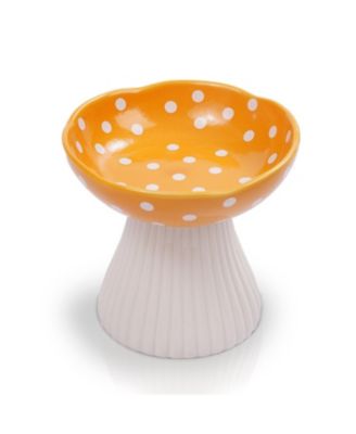Mushroom Shaped Stoneware Elevated Pet Bowl, Raised Ceramic Food & Water Dish for Dogs and Cats