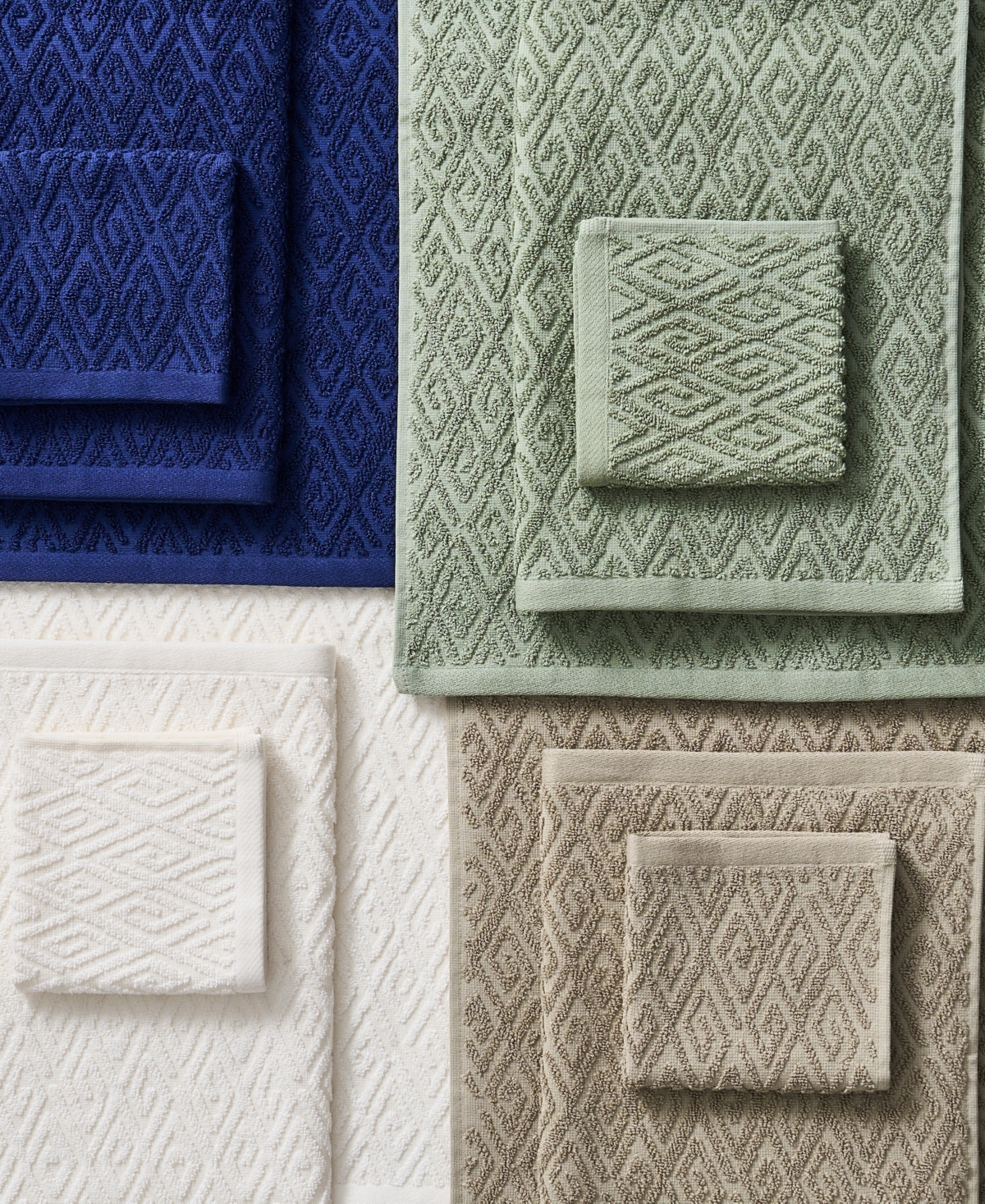 John Robshaw Maze Solid Texture Cotton Washcloth, 12" X 12" In Green